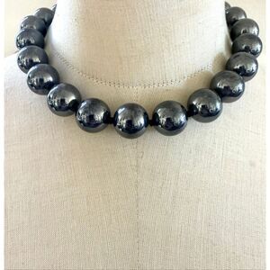KISSAKA Dark Metallic Bead Necklace with Pavé Magnetic Clasp